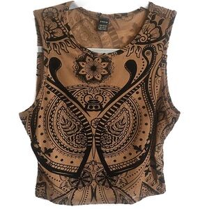Mesh Tan and Black Boho Mandala Tank Size XL